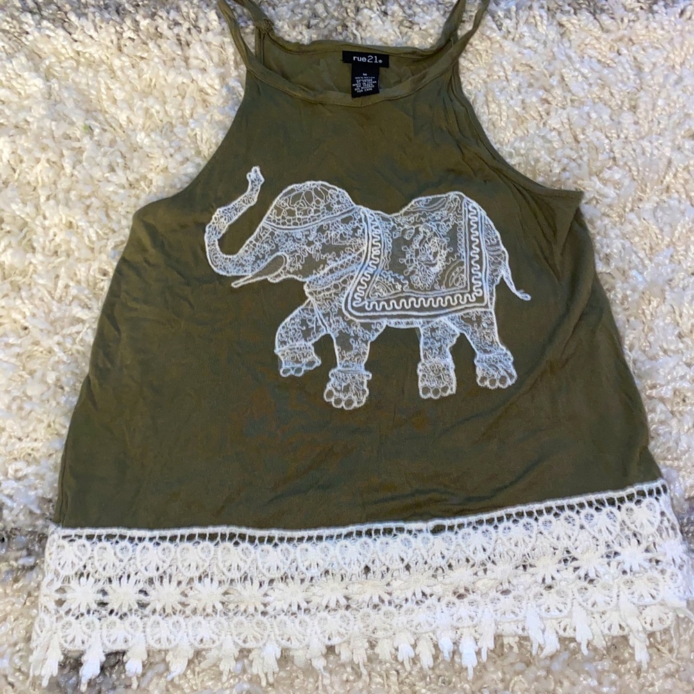 Army green tank top with elephant. Size:small. Rue21